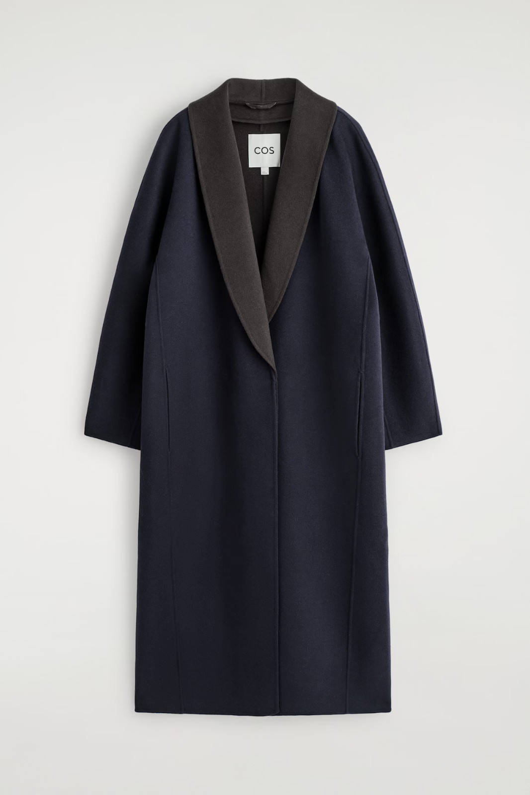 COS Wool Lyocell Two-Tone Wrap Long Coat Brown Navy - EUR S