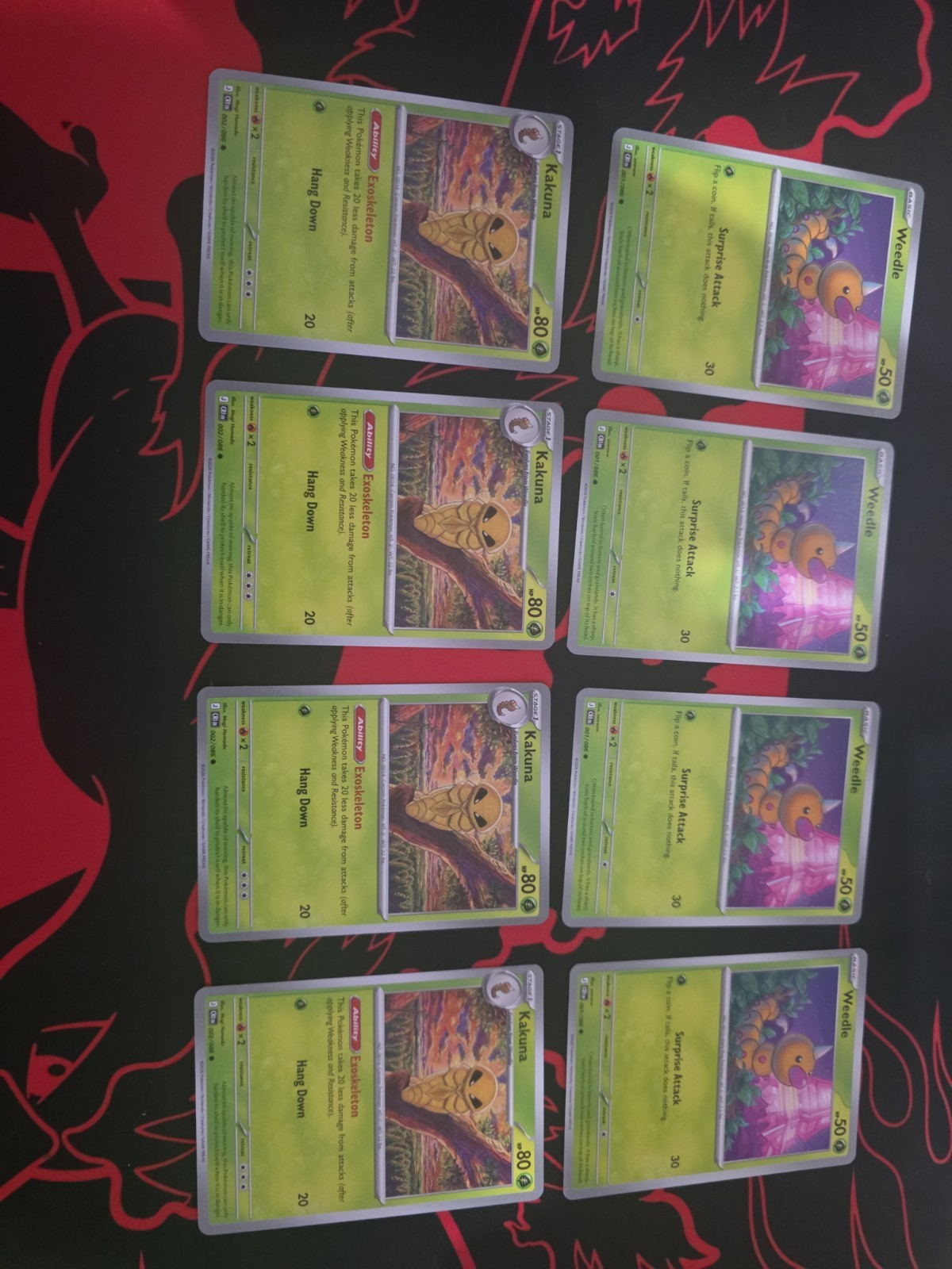 Pokemon Weedle 001/086 Kakuna 002/086 Me04 Chaos Rising Regular Non Holo 4x Each