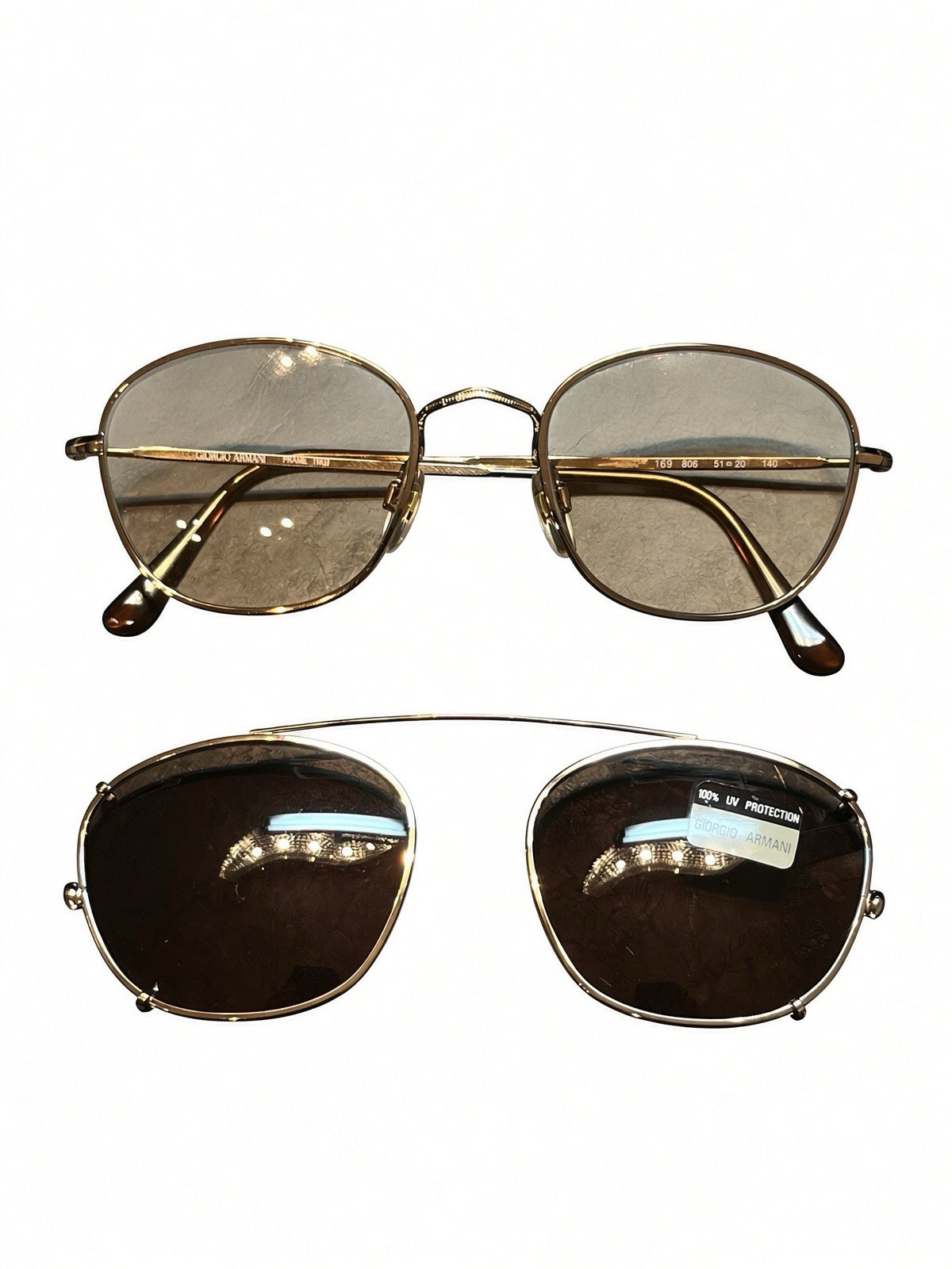 Vintage Giorgio Armani 169 806 Gold Metal Eyeglasses Clip-On Italy 51-20-140 Vintage Giorgio Armani 169 806 Gold Metal Eyeglasses Clip-On Italy 51-20-140