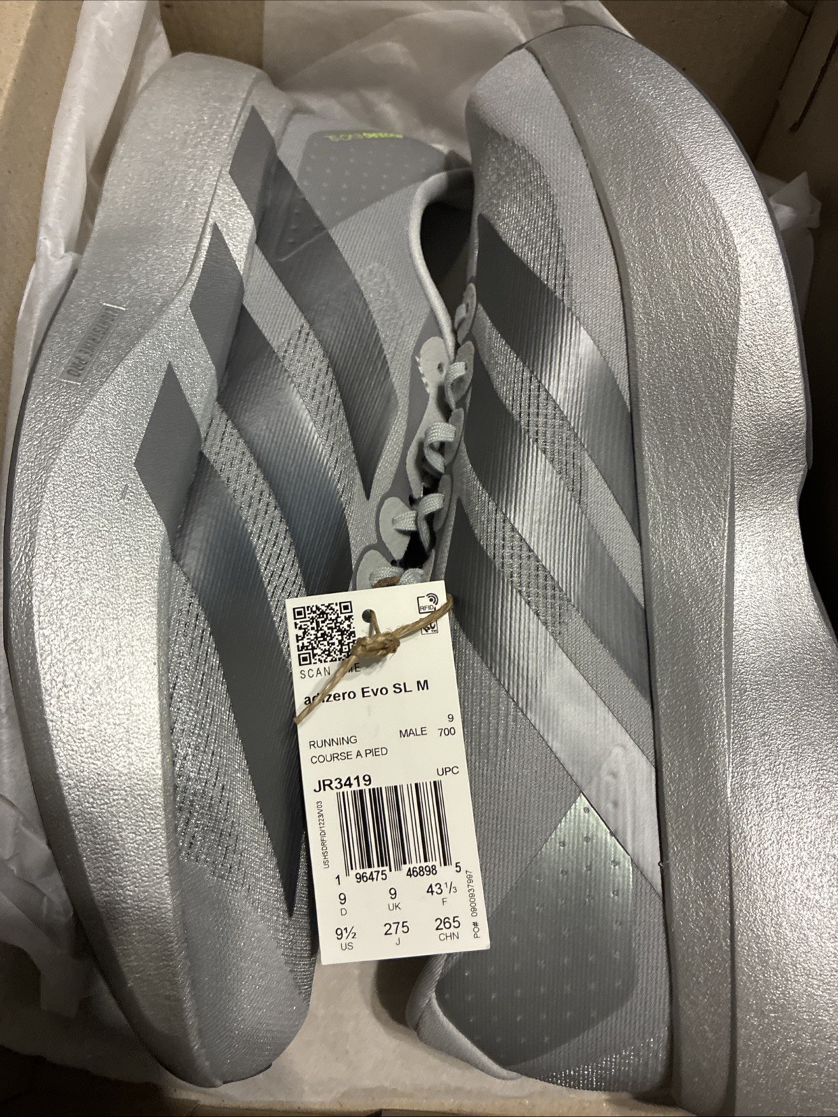 Adidas Adizero EVO SL Silver  Metallic size 9.5 Brand New