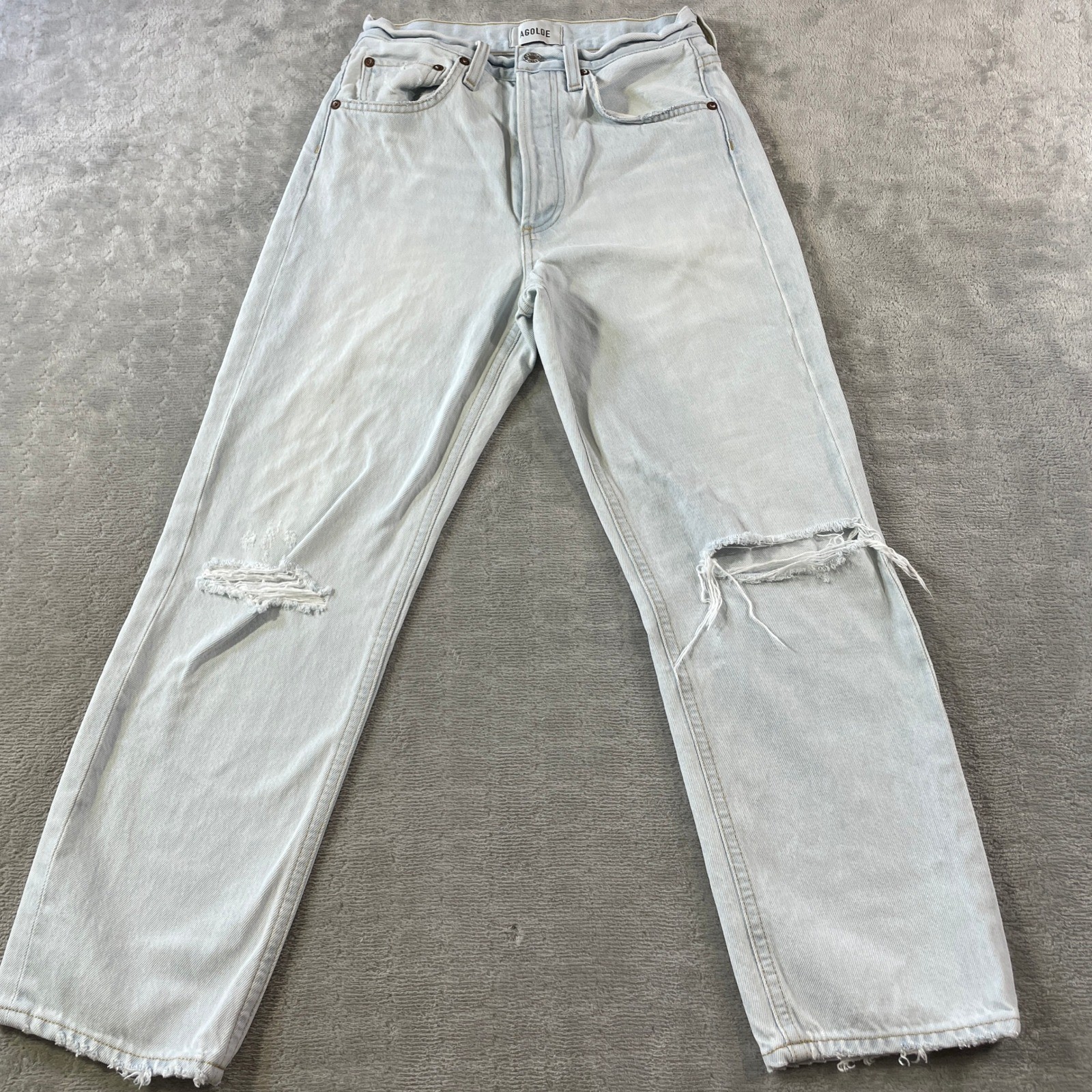 Agolde Jeans 90s Crop Womens 26  Light Blue High Rise Distressed Straight Leg