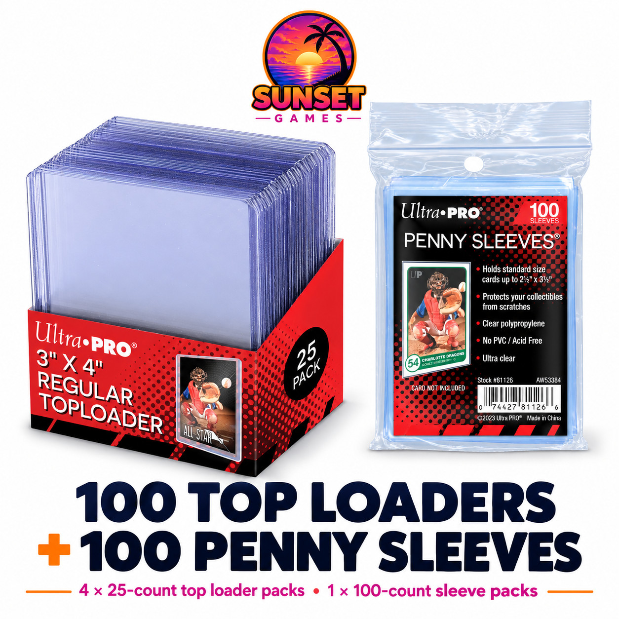 Ultra PRO Top Loaders + Penny Sleeves 100 200 300 400 500 Count Card Protectors