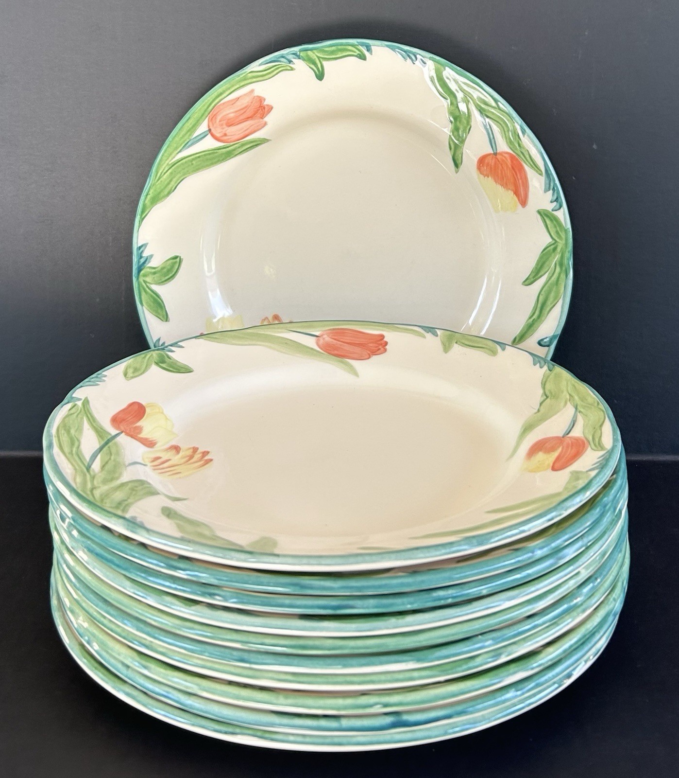 Franciscan Tulip Dinner Plates 10 3/4” Set Of 11 Vintage Made In England