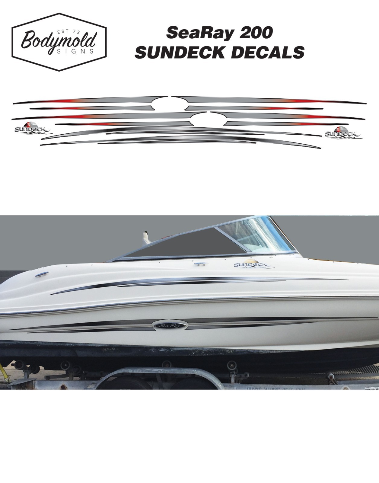 Sea Ray SUNDECK Decal/Graphics kit (Grey, Red with Black Shading) Sea Ray SUNDECK Decal/Graphics kit (Grey, Red with Black Shading)