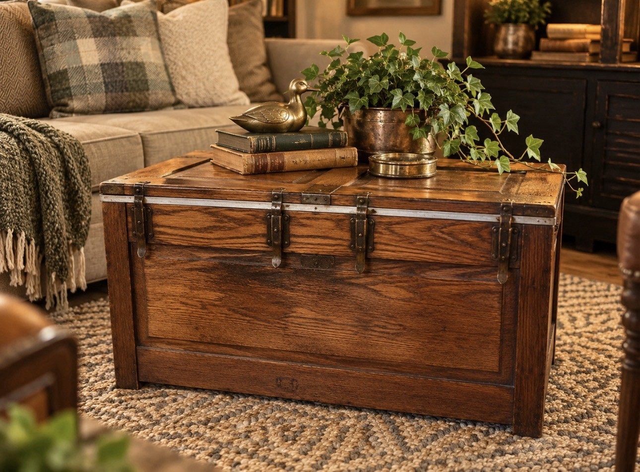Antique Ideal Toledo Fireless Cooker Oak Coffee Table Storage Chest c.1910s