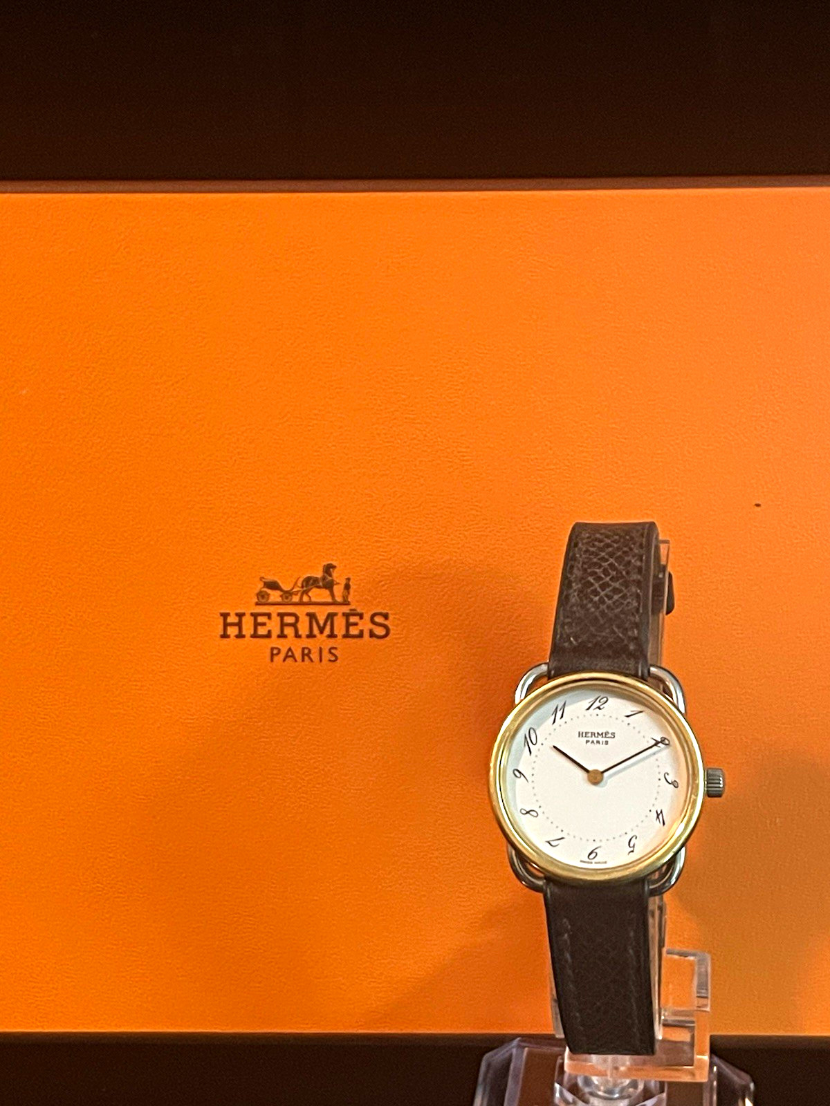 Vintage HERMES Arceau 25mm Quartz Watch Swiss Leather Strap Box New Battery