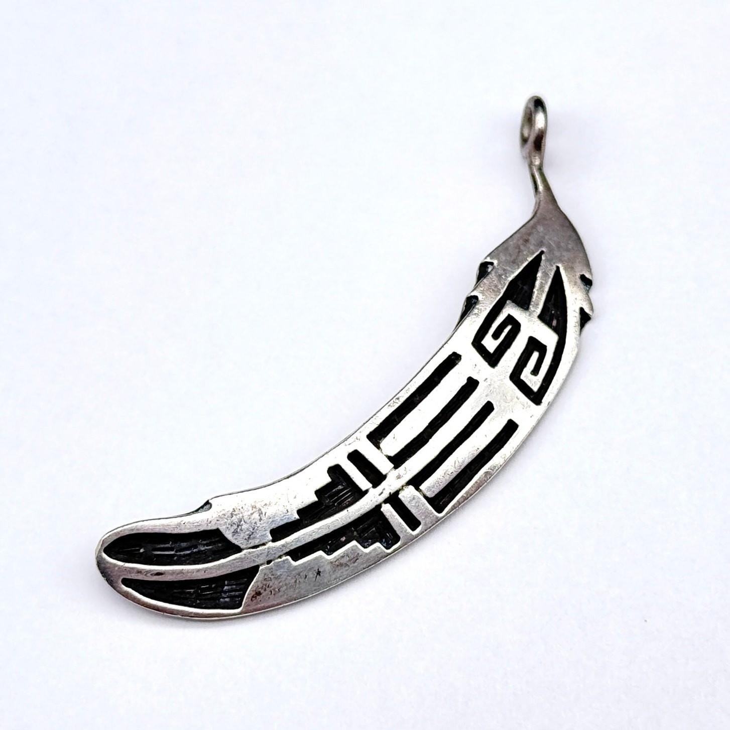 Vintage Hopi Native Watson Honanie Feather Raincloud Silver Pendant
