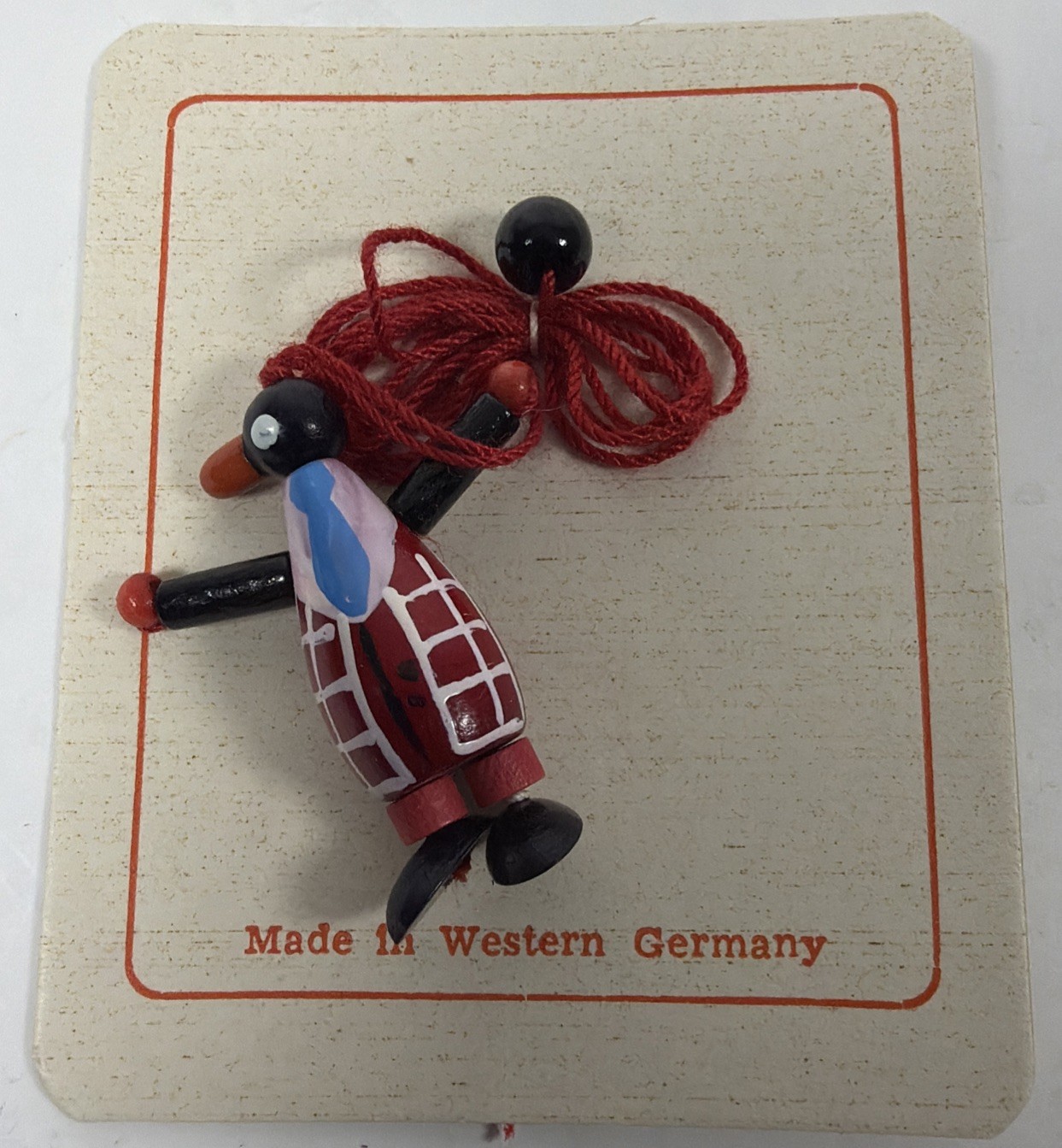 Vtg 1.25” Wooden Penguin Pendant - West Germany - New