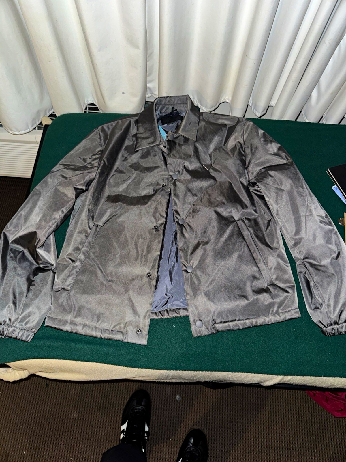 Prada Re-Nylon Men\'s Gray Blouson Jacket Size 48 Lined Snap Closure
