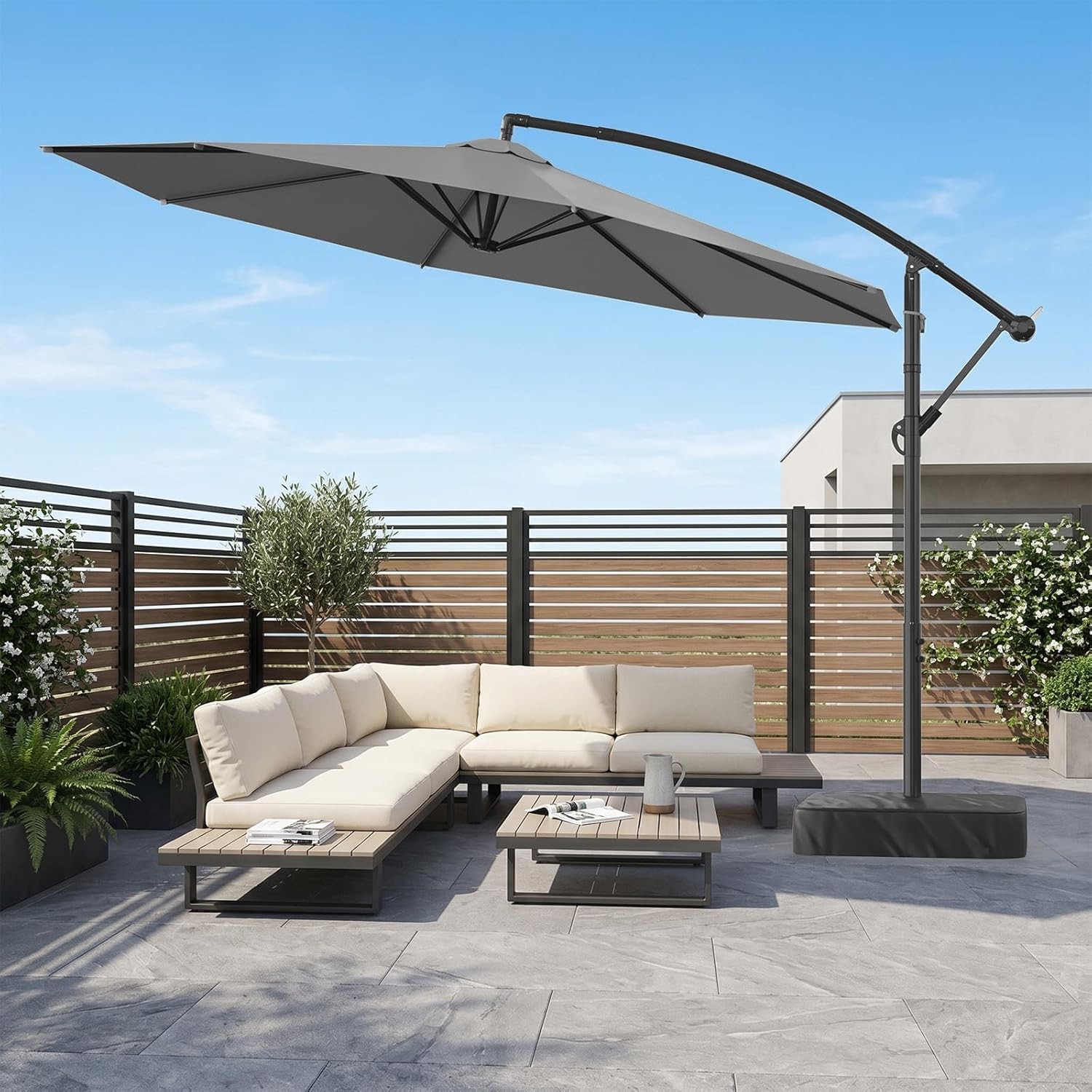 SLSY 10ft Cantilever Offset Patio Umbrella with Base Patio Umbrella 360°Rotation