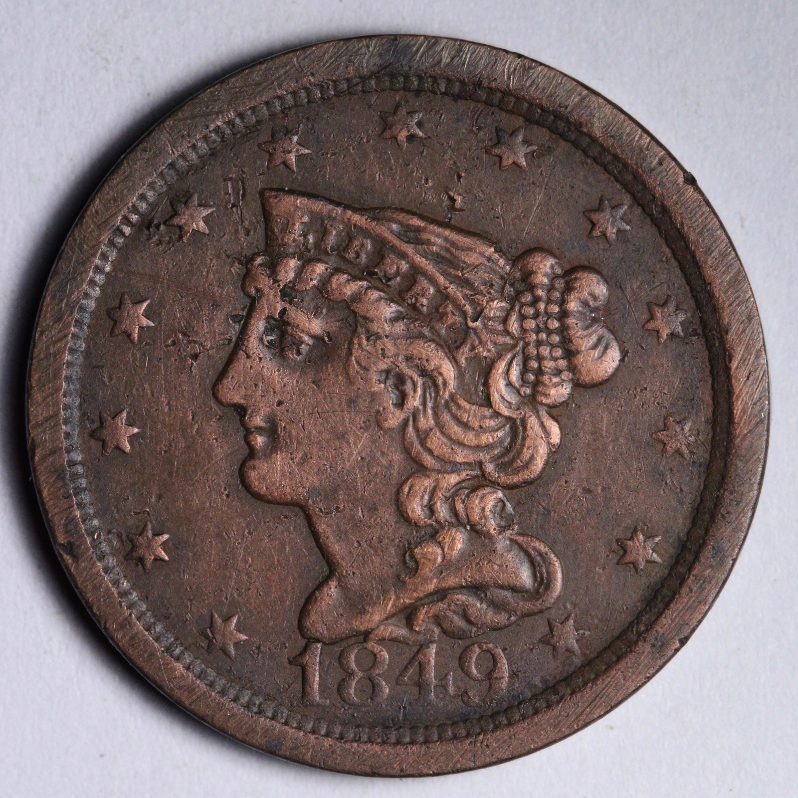 1849 Braided Hair Half Cent XF E126 STILK