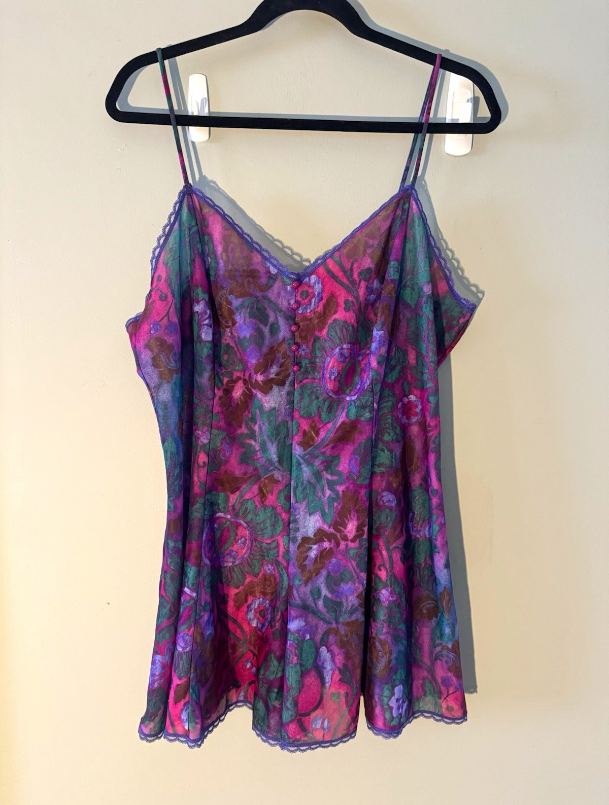 Petra Fashions Vintage 80s 90s Lingerie Purple Floral Romper Slip - Plus Size 1X