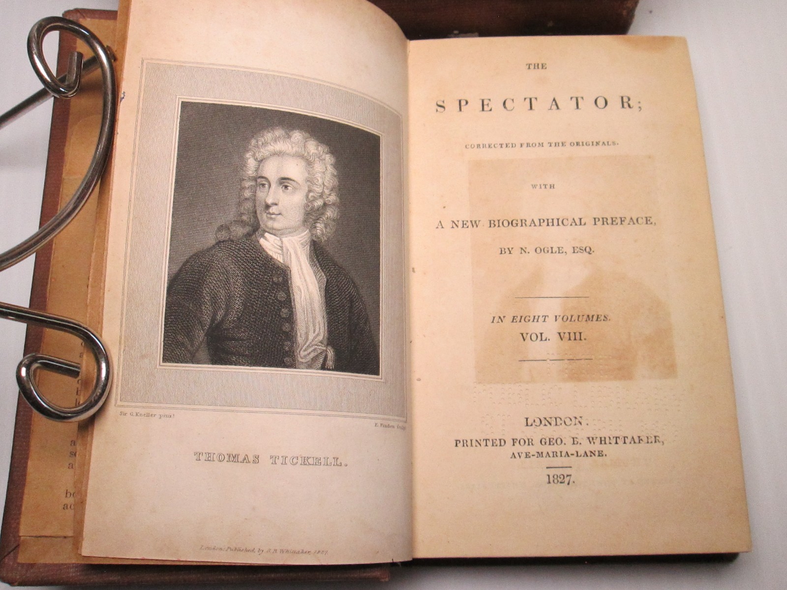 THE SPECTATOR Antique 1827 Complete 8Vol Book Set London History Letters Ogle UK