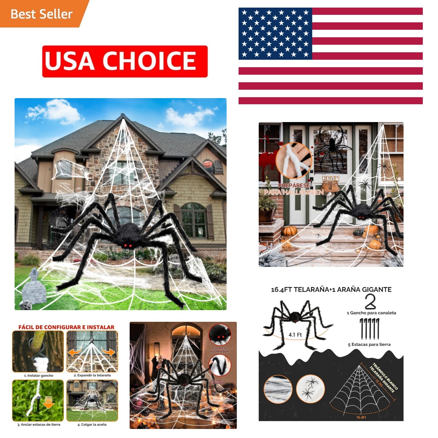 Giant 4.1ft Halloween Spider with Enormous Elastic Spider Web - Spooky Fun Giant 4.1ft Halloween Spider with Enormous Elastic Spider Web - Spooky Fun