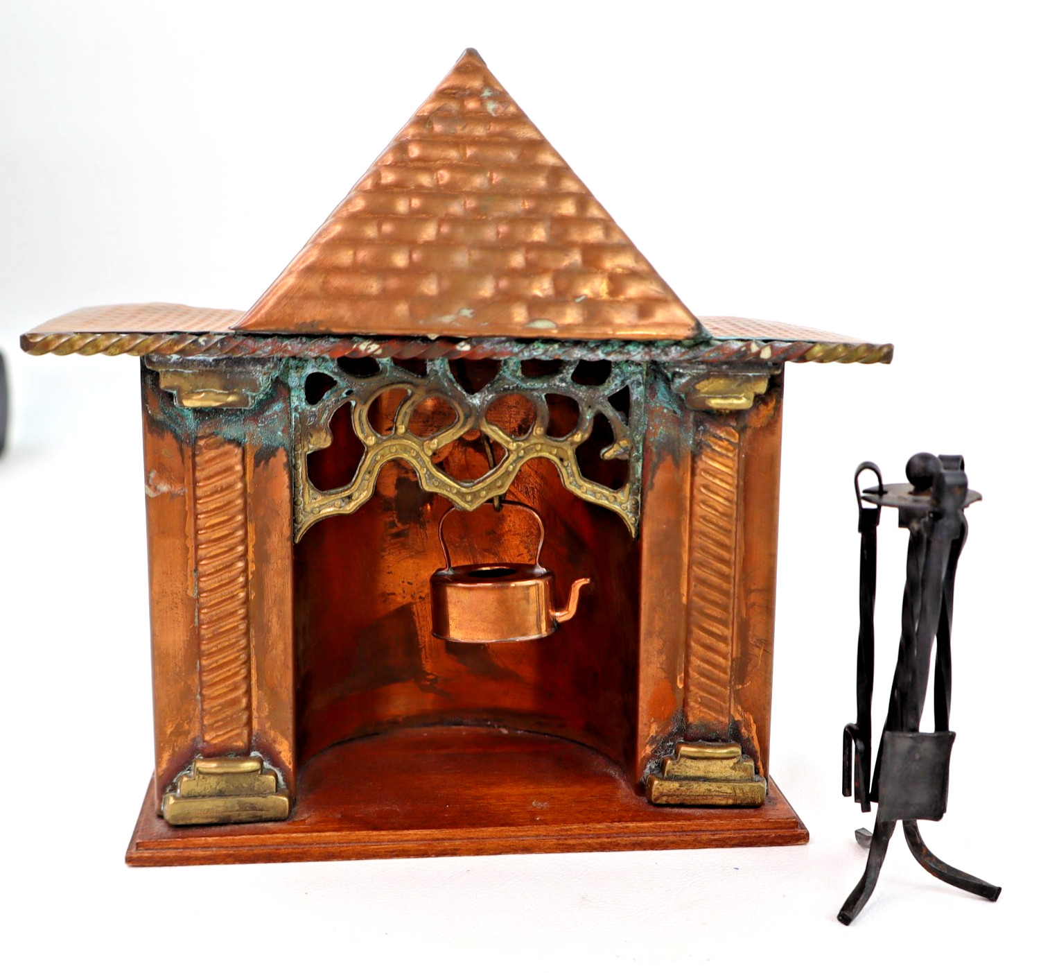 Antique Dollhouse miniature Copper brass FIREPLACE & tool set 1:12 Geman Tudor