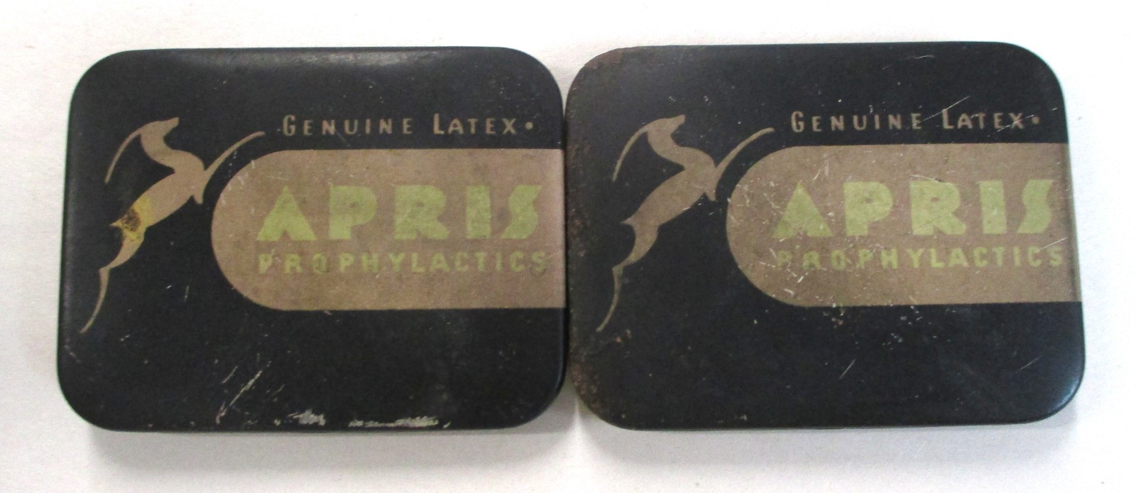 2 VINTAGE GENUINE LATEX APRIS PROPHYLACTIC TIN 2 VINTAGE GENUINE LATEX APRIS PROPHYLACTIC TIN