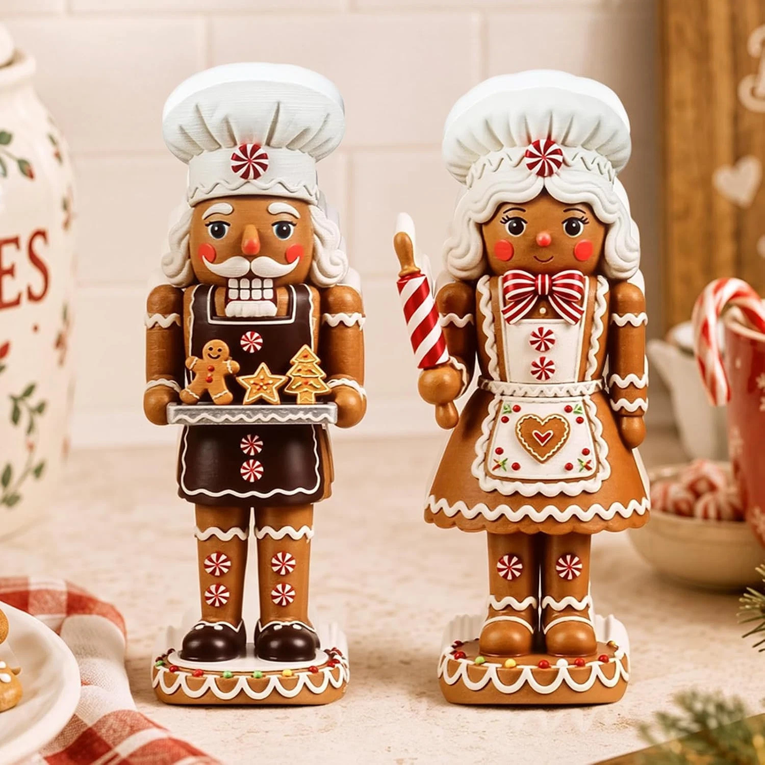 2 Pcs Wooden Christmas Gingerbread Couple Decor 2 Pcs Wooden Christmas Gingerbread Couple Decor