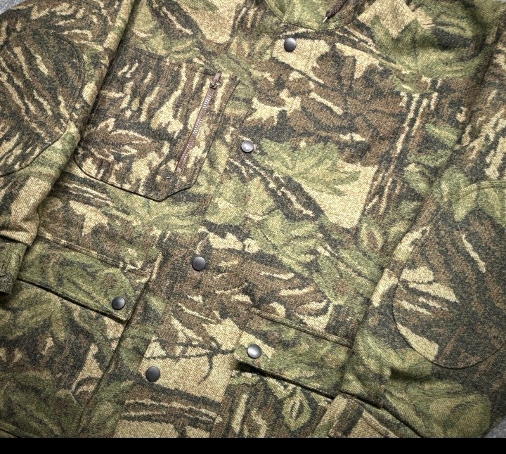 Vintage Pendleton Men\'s L Cabela\'s Camo Hooded Hunting Jacket Gr/Br Made in USA 