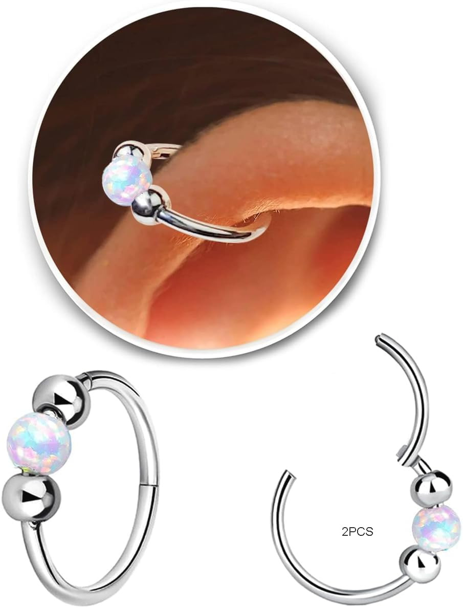 2PCS 18G Opal Cartilage Hoop Earrings, Hypoallergenic Silver Huggie Hoops