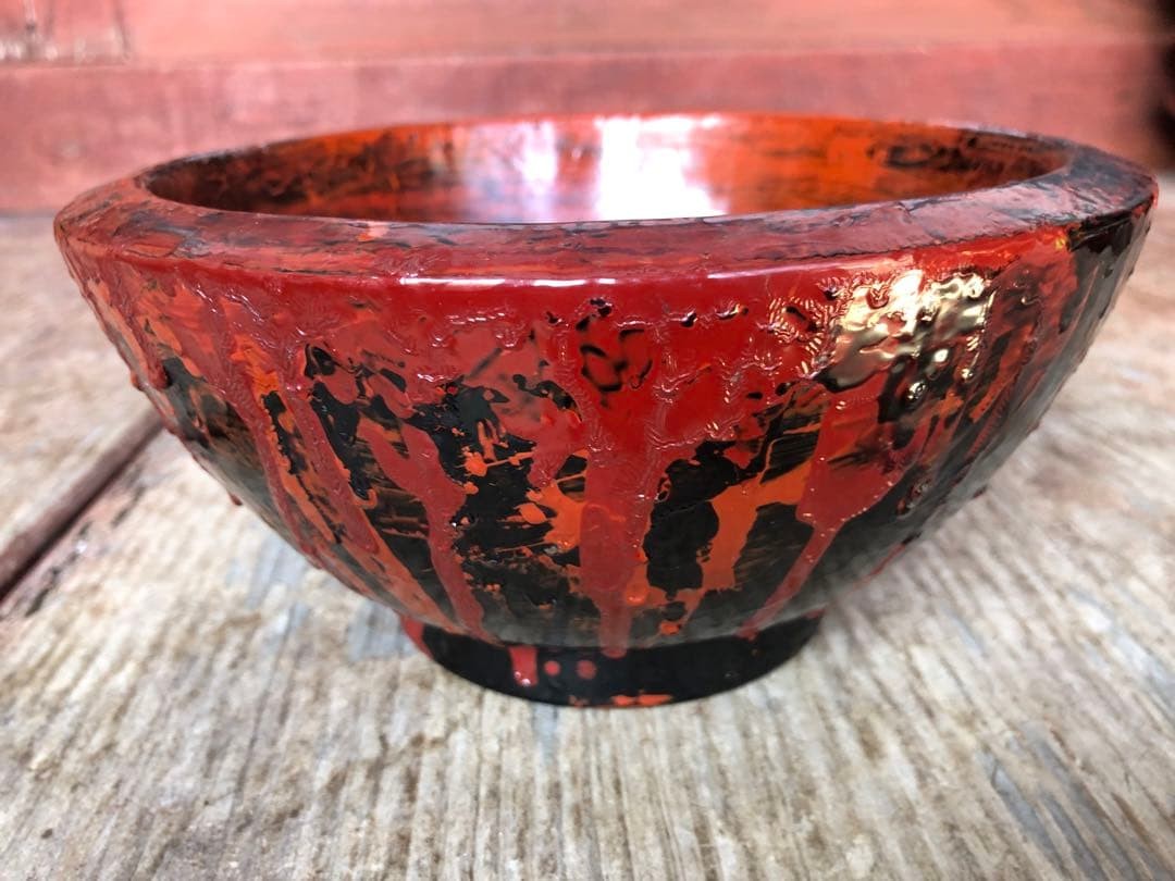 Zelkova Bowl Vintage Lacquerware Folk Art Antique 20cm Diameter 9.8cm Tall