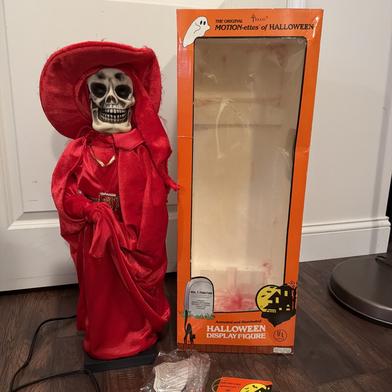 Vintage 1986 Telco Motion-Ettes Animated Halloween Figure Red Skeleton Phantom Vintage 1986 Telco Motion-Ettes Animated Halloween Figure Red Skeleton Phantom