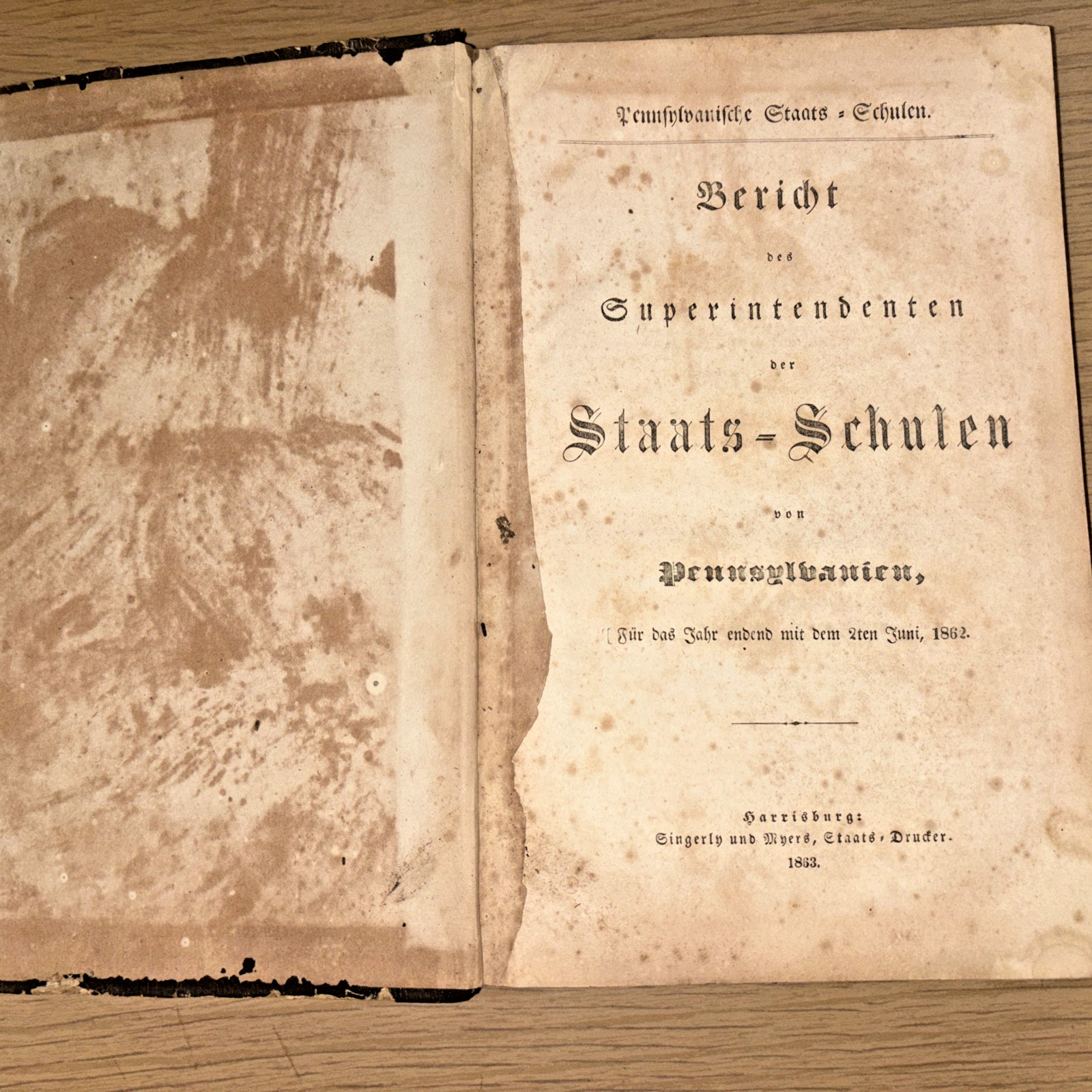 Antique 1863 Book: Bericht des Superintendenten der Staats-Schulen von PA
