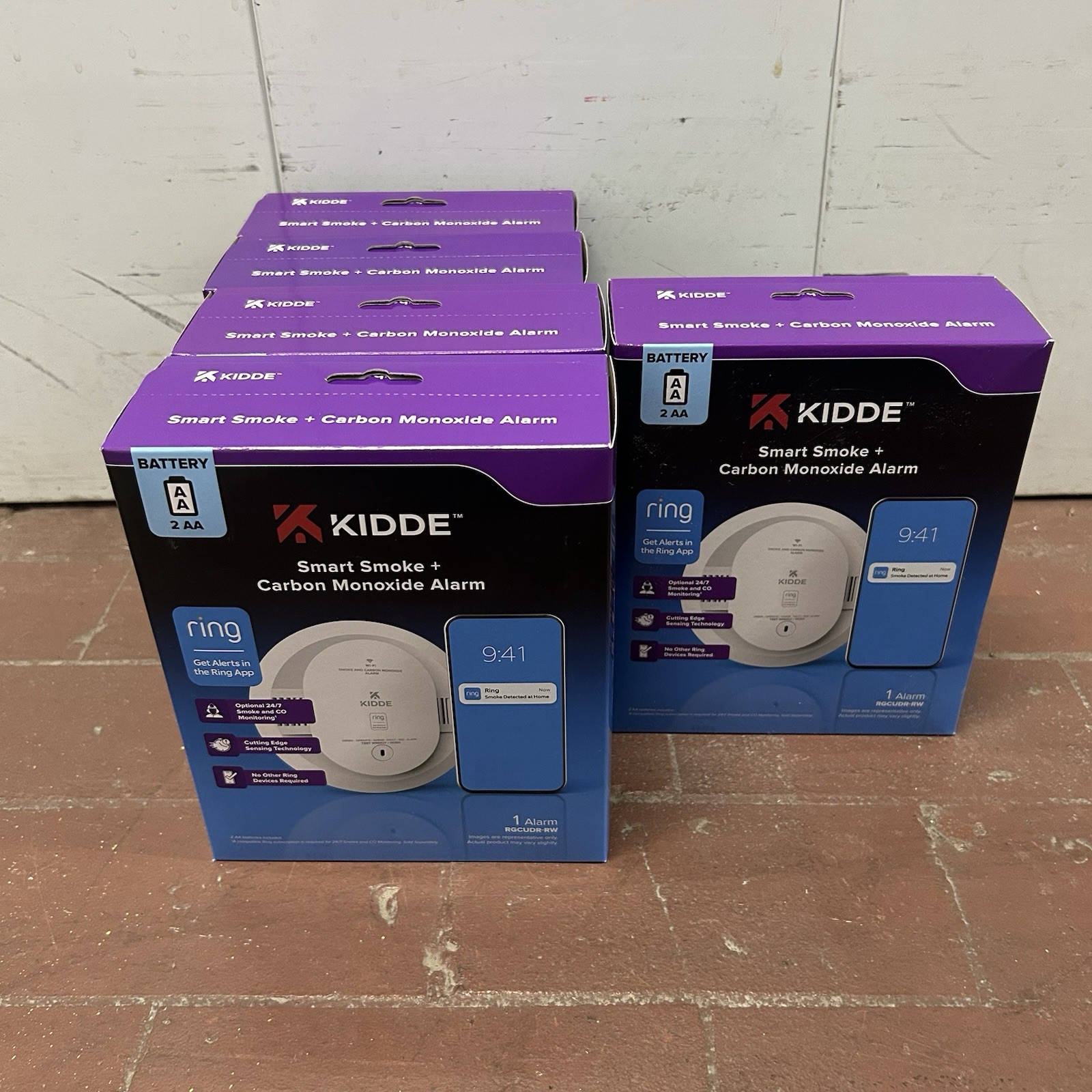Kidde Smart Smoke & CO Detector with Ring, AA Battery, RGCUDR-RW Lot Of 5 NEW
