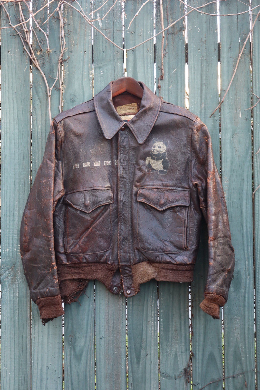 Vintage 1940s/50s Painted A-2 Leather Flight Jacket Flying Tigers Bloodchit WWll