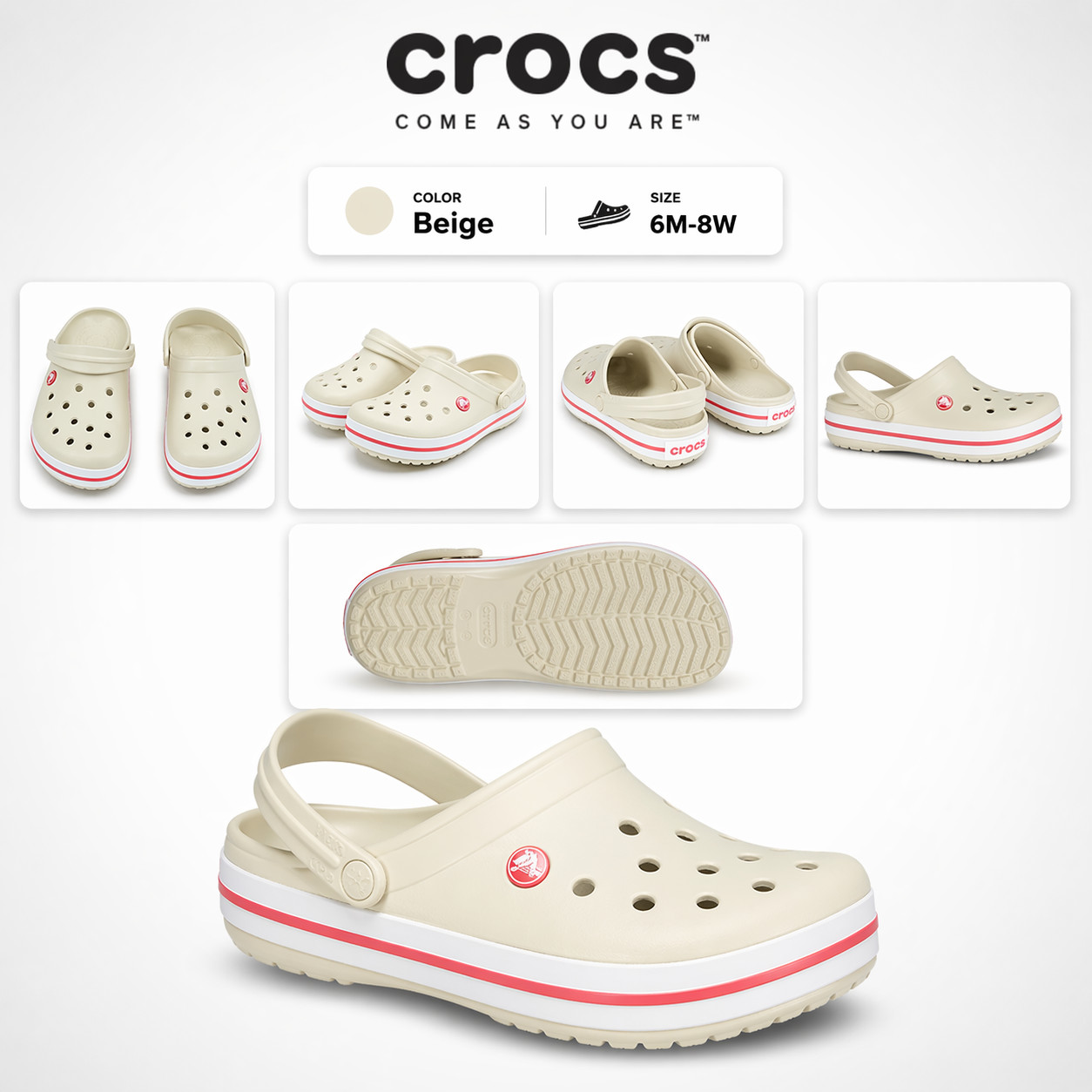 Crocs Unisex Crocband Clog Beige Casual Slip On Comfort Sandals  Crocs Crocband