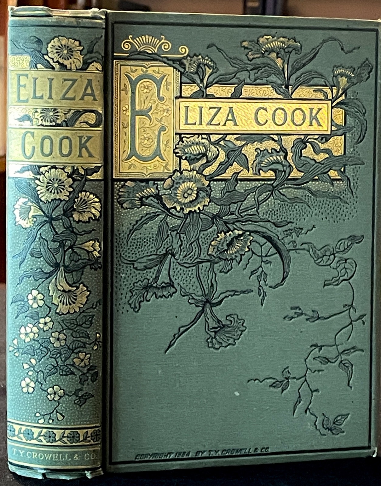 1884 Antique Decor Book Ornate Gilt Floral Binding Illustrated Eliza Cook Poetry