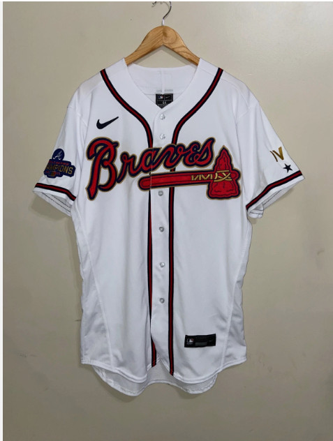 Austin Riley #27 Alanta Braves White Cool Base Sewn Stitched Jersey.