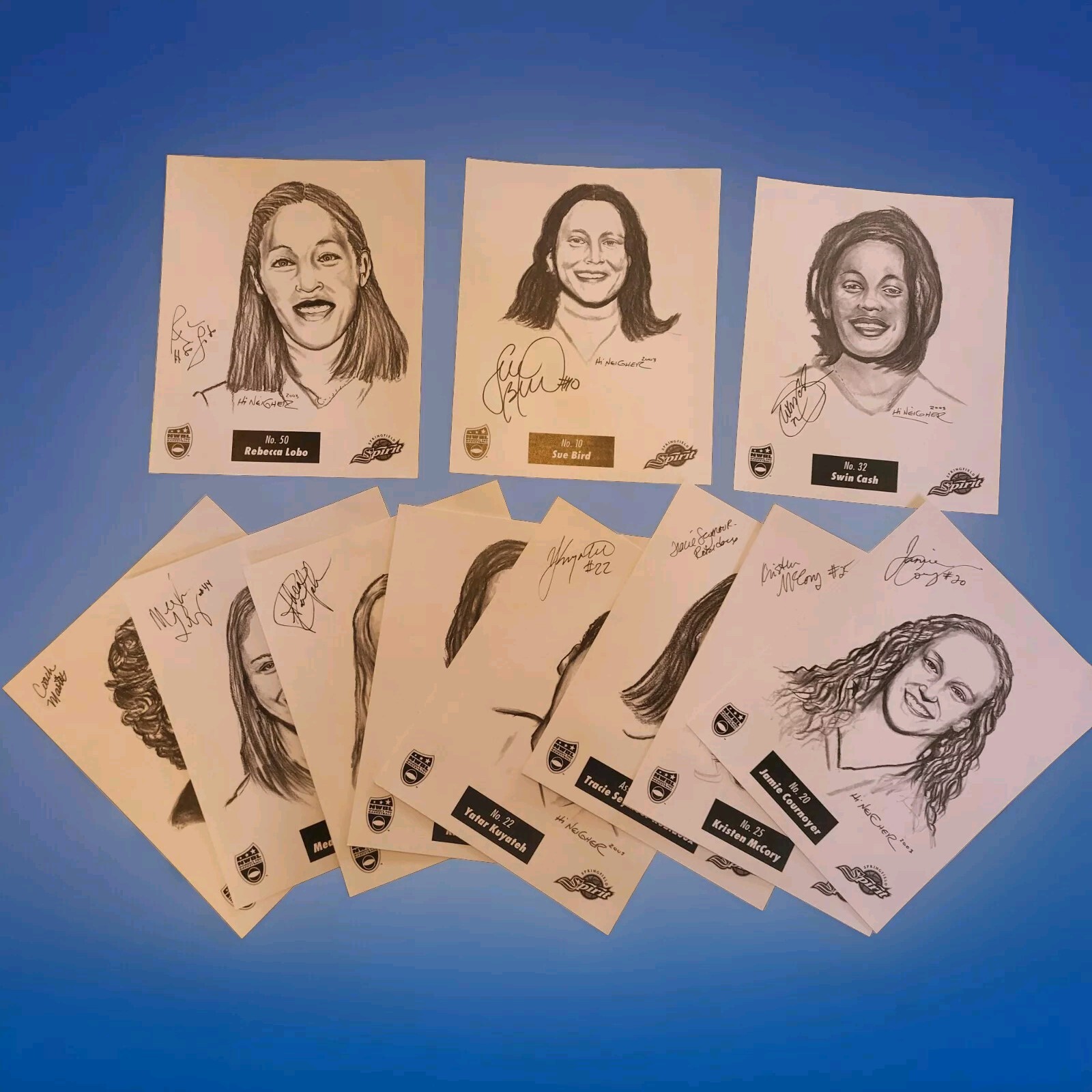 RaRe 2003 Springfield Spirit 11 Signed Neigher Team Sketch Set Sue Bird Lobo HOF