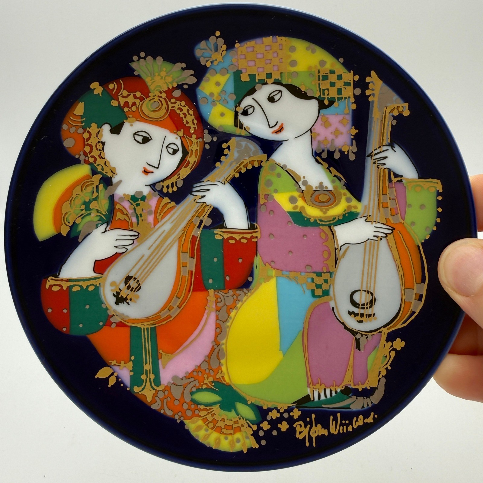 Rosenthal Bjorn Wiinblad Collector Plate 6in Blue Gold Mandolinenspieler Motiv 2