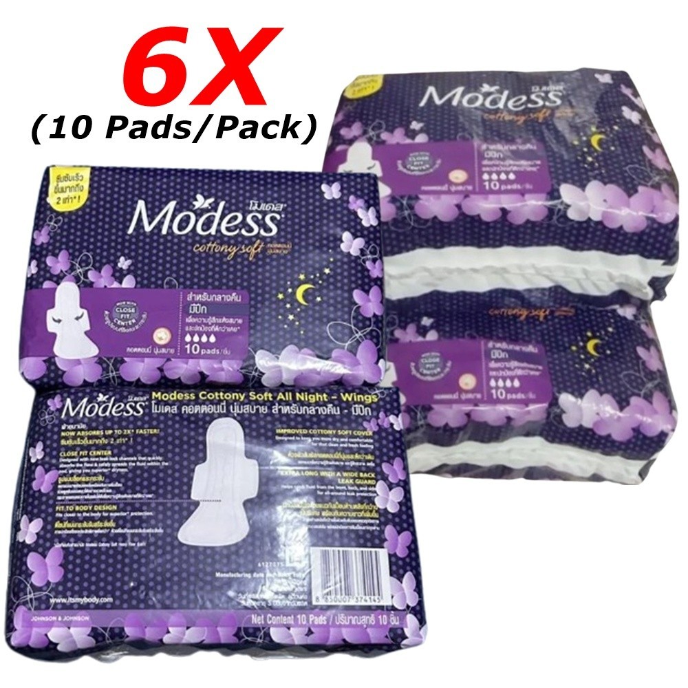 6X Modess Cottony Soft All Night With Wings For 360 Degree Protection 10 Pads+Tr