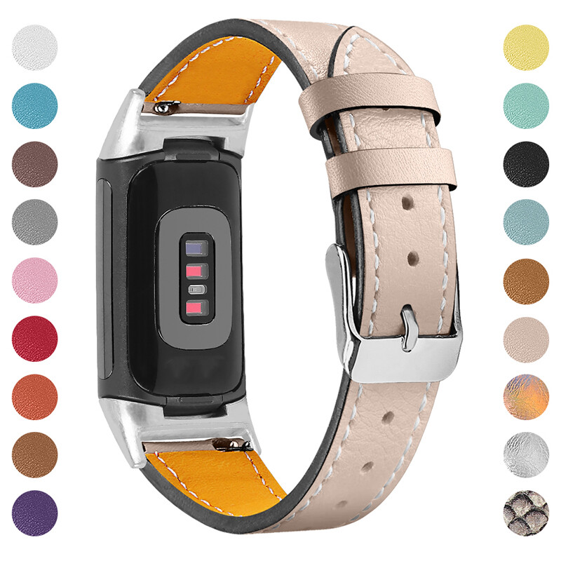 Luxury Genuine Leather Wristband Band Replacement Strap For Fitbit Charge 5 6