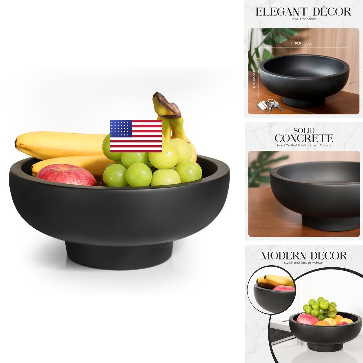 MEH Brands Concrete Fruit Bowl Large Decorative Pedestal Bowl Kitchen Counter MEH Brands Concrete Fruit Bowl Large Decorative Pedestal Bowl Kitchen Counter