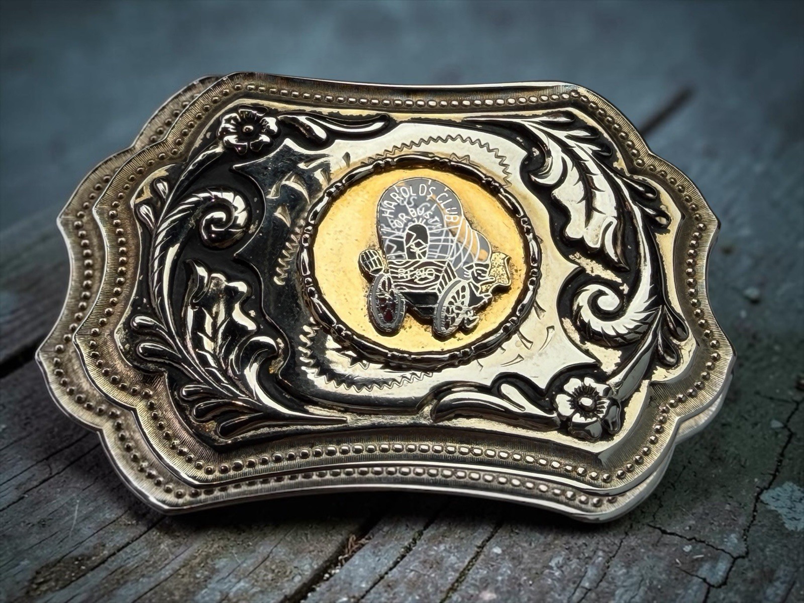 Vintage Harold’s Club Or Bust Reno Nevada Casino Western Belt Buckle