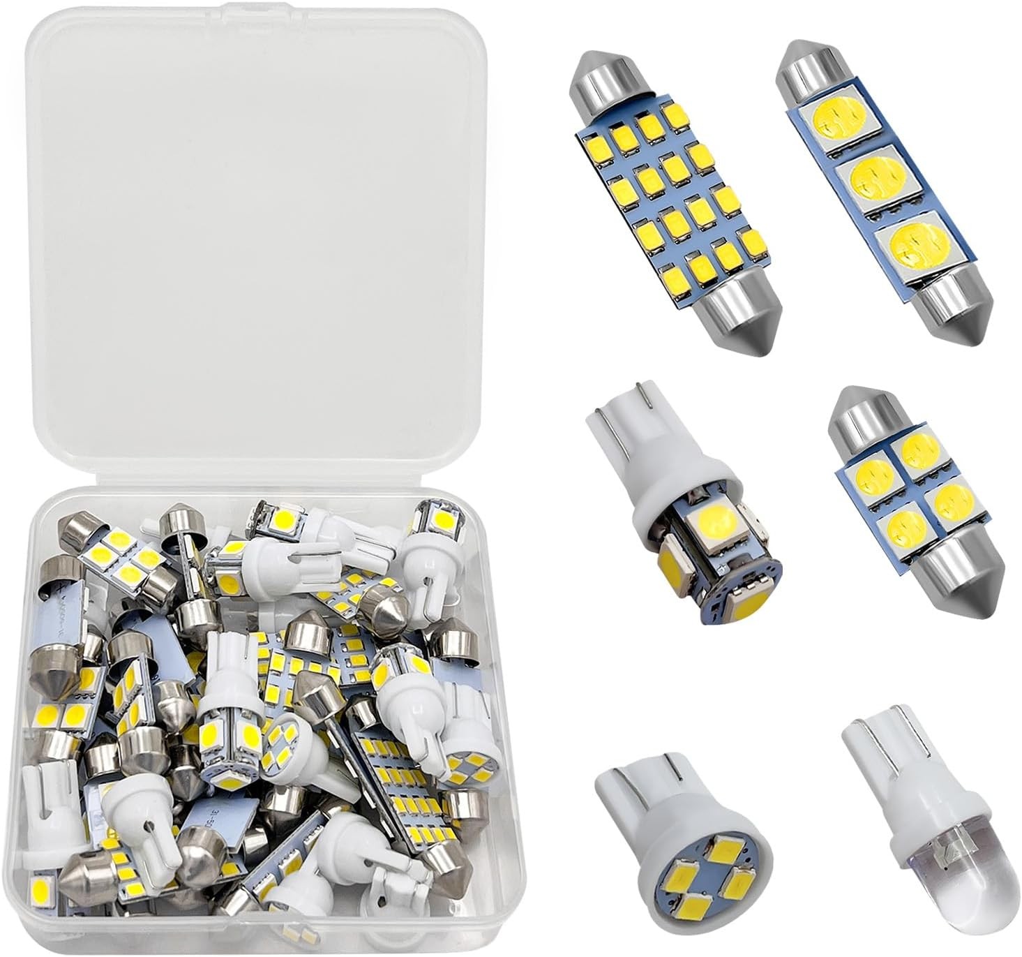 42PCS Super Bright White T10 194 LED Light Bulbs Kit for Car Interior Dome Map