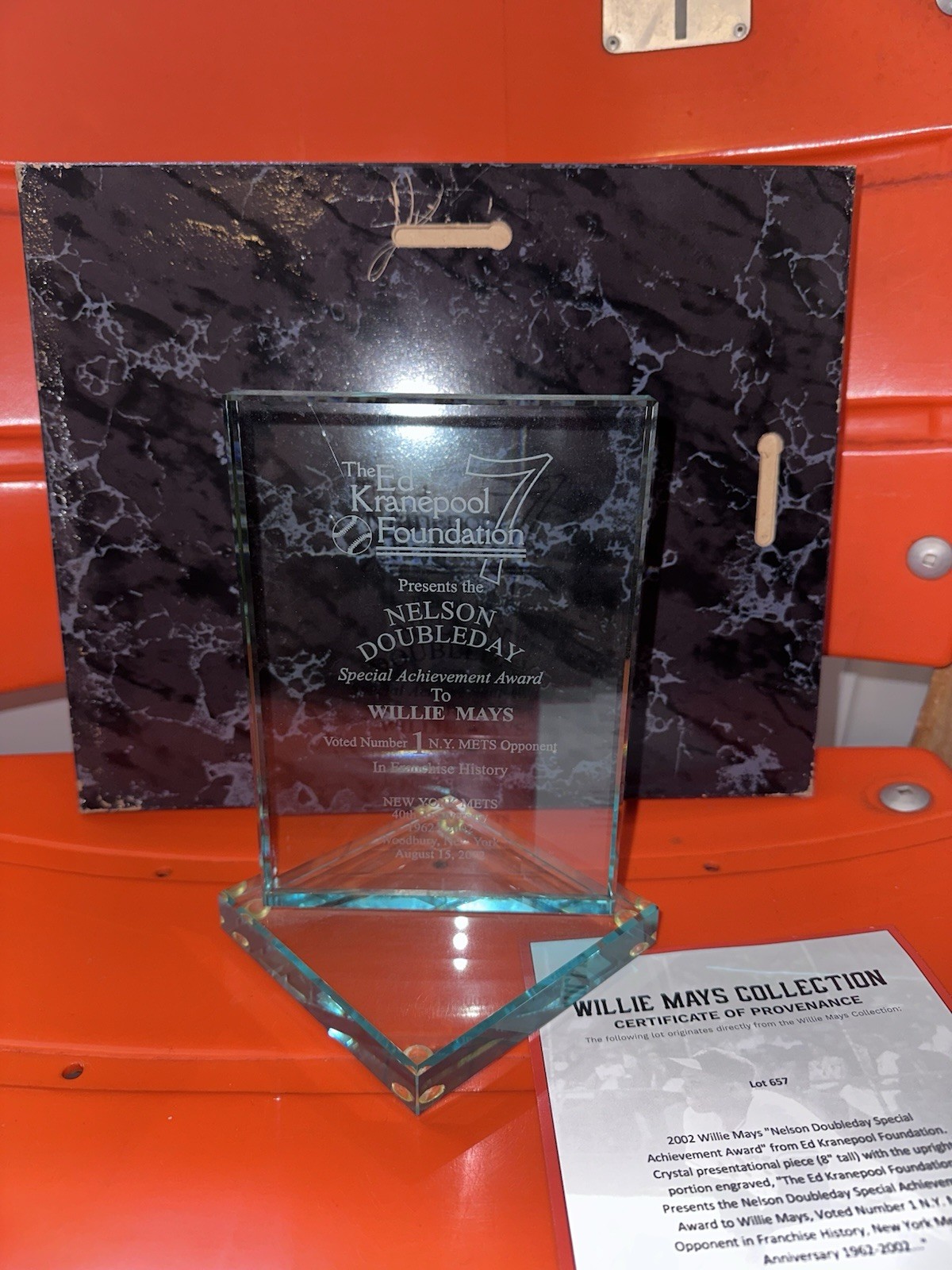 Willie Mays Personally Owned Special Achievement Award Mets Giants LOA Willie Mays Personally Owned Special Achievement Award Mets Giants LOA