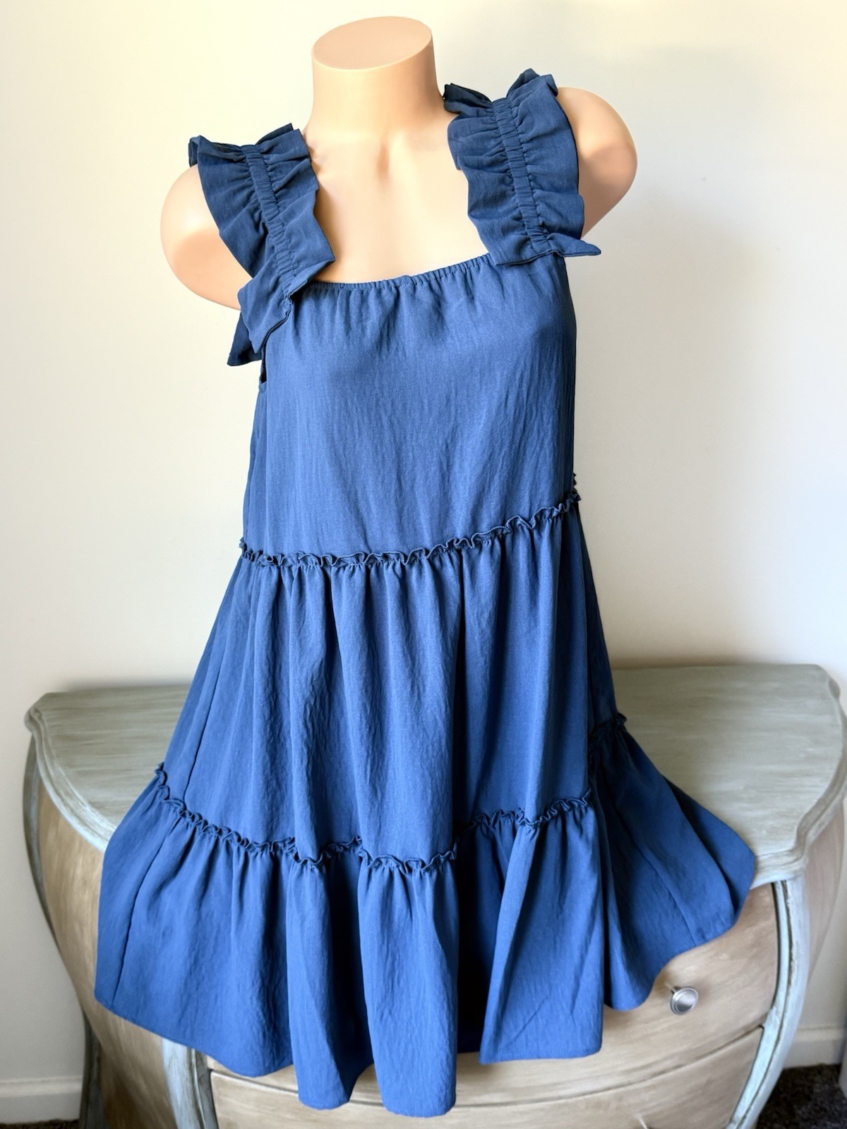 Oddy S Mini Dress Babydoll Tiered Ruffle Blue Swing Small Peasant Ruffle Strap Oddy S Mini Dress Babydoll Tiered Ruffle Blue Swing Small Peasant Ruffle Strap