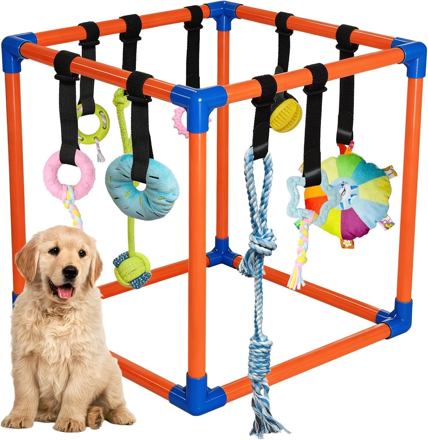 Puppy Play Gym with 9 Hanging Toys for Small Dogs, PVC Frame with Bungee Stra...