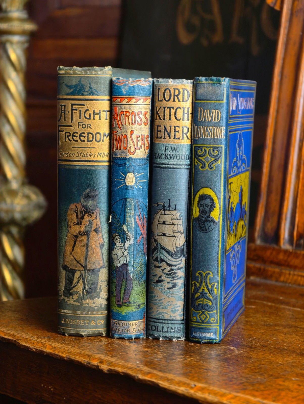 Joblot Of 4x Decorative Antique 19th Century Pictorial Cloth Books, 