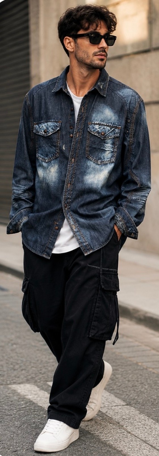 Men\'s AKOO Denim Shirt Jacket Blue XL New Streetwear