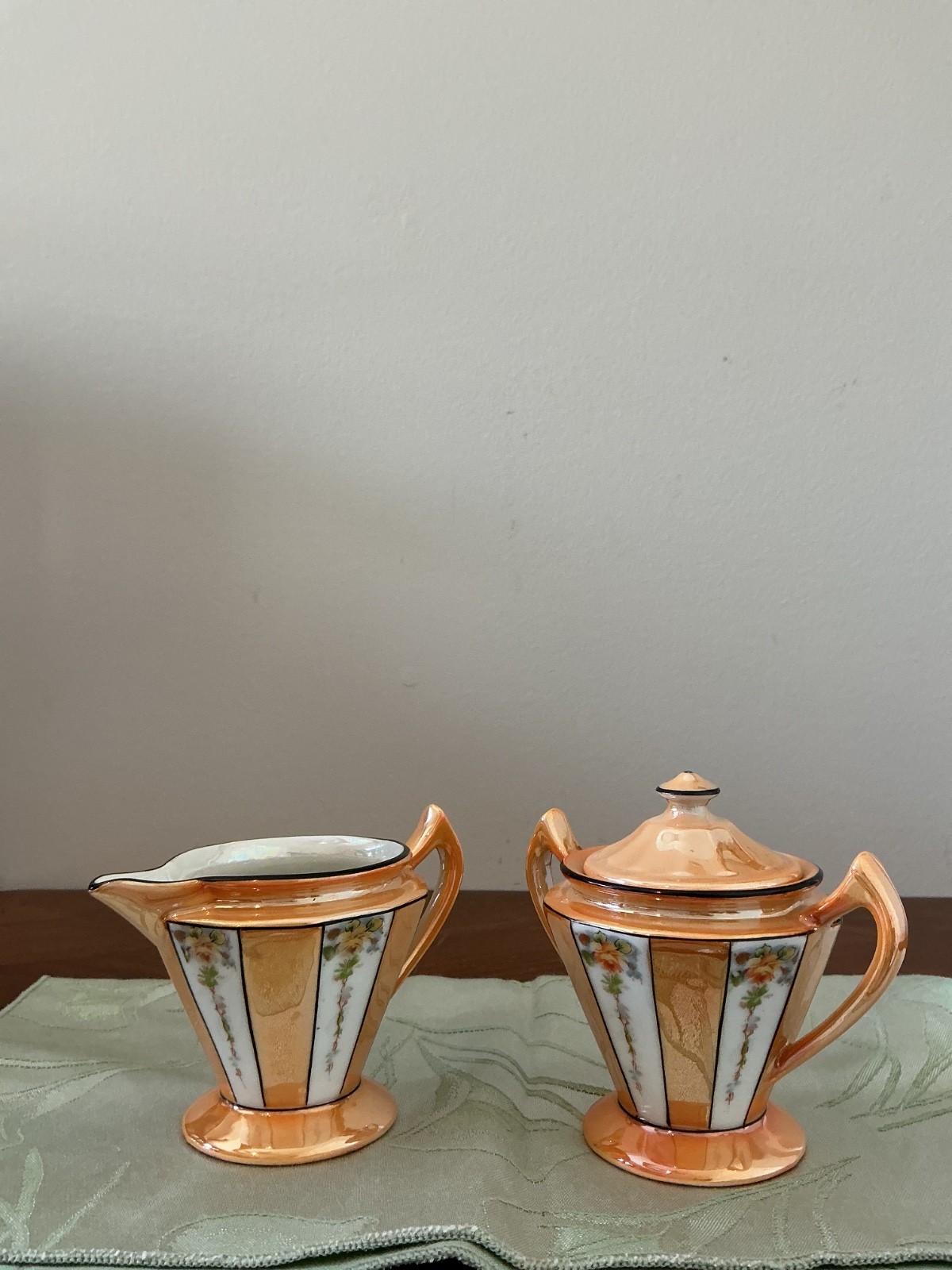 vintage Royal Rochester orange lusterware creamer and sugar set vintage Royal Rochester orange lusterware creamer and sugar set
