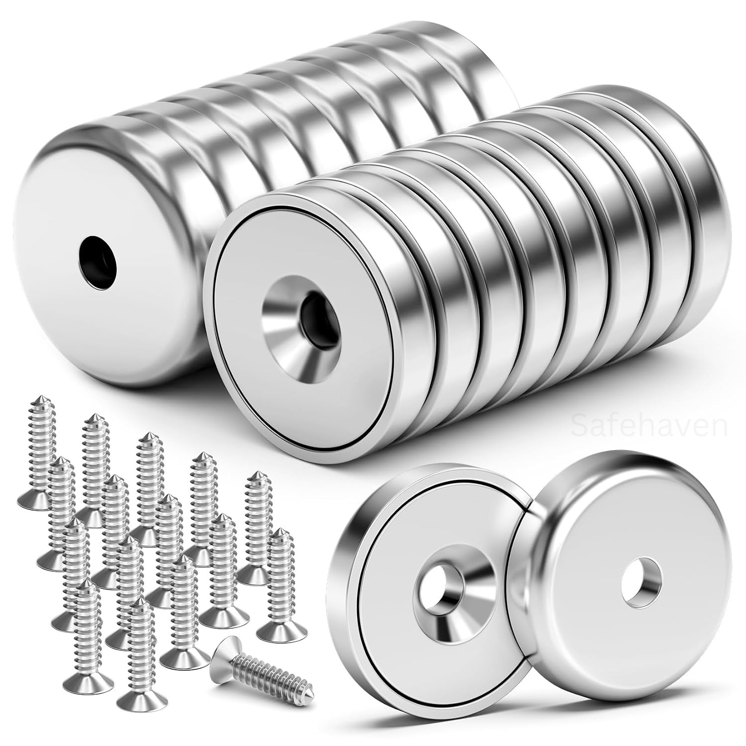 16Pack 40LBS Strong Magnets with Holes, Round Cup Magnets with Screws for Wall M