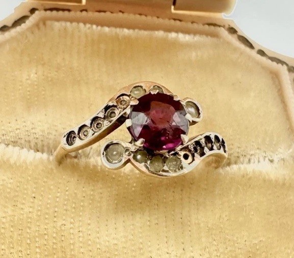 Antique Victorian 10k Ring Sz5.5 Repair Red Tourmaline? 1.8g Seed Pearl Fix Read