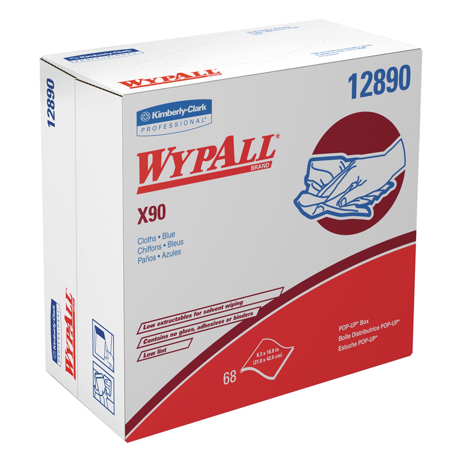 WypAll? X90 Cloths, POP-UP Box, 2-Ply, 8.3 x 16.8, Denim Blue, 68/Box, 5 Boxes/C