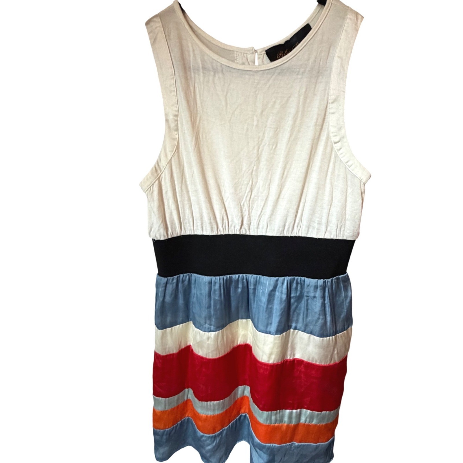 Blue Rain Sleeveless Colorblock Striped Mini Dress Cream Blue Red JST1054 Medium