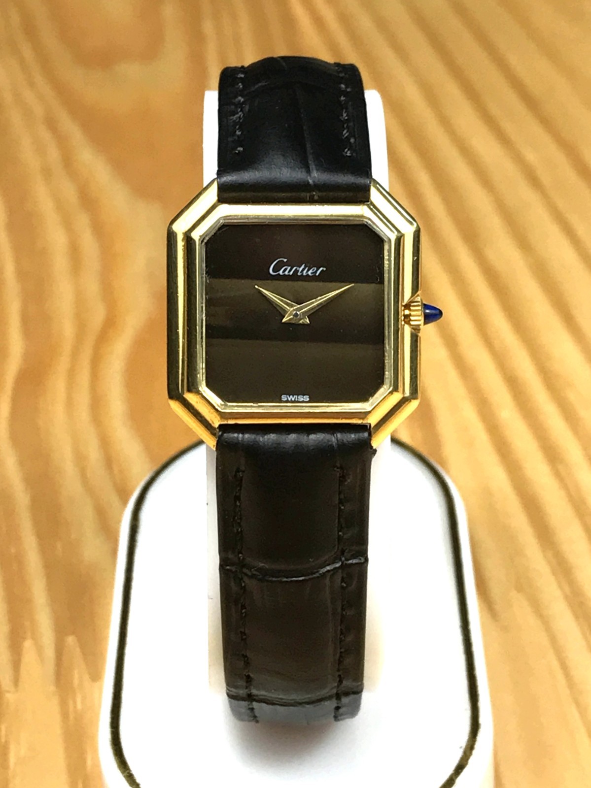 VINTAGE 1977 CARTIER PARIS PRE-MUST OCTAGON WOMENS 23.5mm HAND-WIND TIGERS EYE