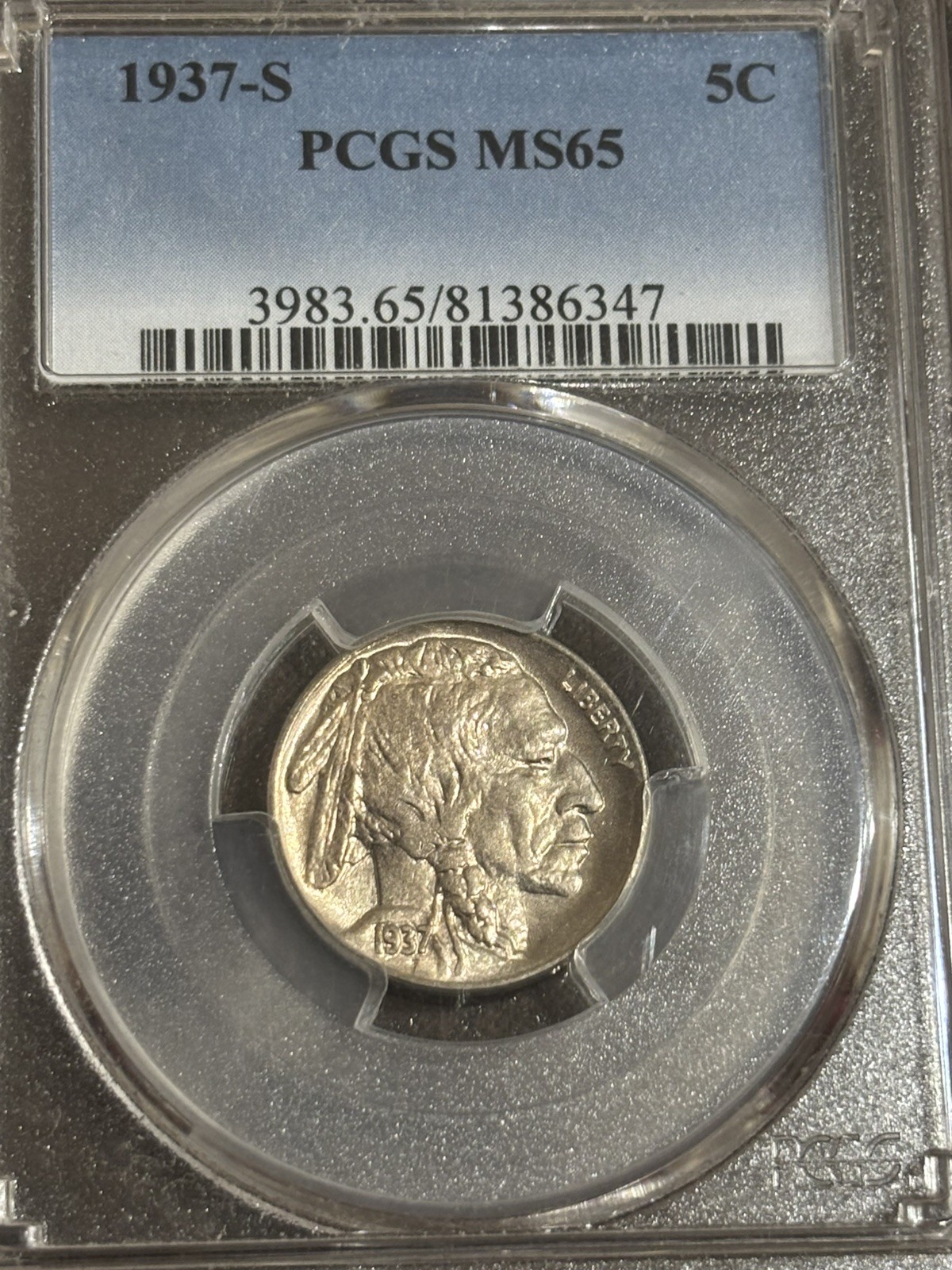 1937 S 5C Buffalo Nickel PCGS MS65 Brilliant Uncirculated Coin 1937 S 5C Buffalo Nickel PCGS MS65 Brilliant Uncirculated Coin